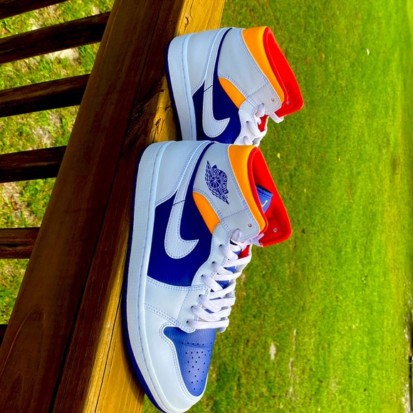 2020Air Jordan 1 Mid 'White Deep Royal Blue'